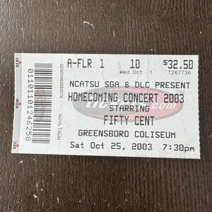 50 Cent Homecoming Concert 2003 Ticket Stub Rap HipHop Greensboro Coliseum Floor
